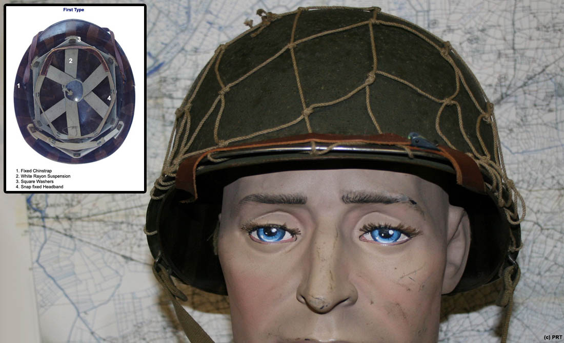 M-1 Helmet - Swivel Bale - Front Seam - 1st Type High Pressure Liner Detail